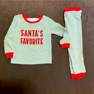Cracker Barrel Santas Favorite Green and Red Stripped 2 piece Pajama Set
